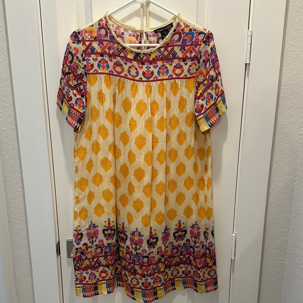 Anthropologie Colorful Mini Dress with Yellow and Multicolor Patterns